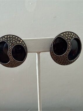 Judith Jack sterling silver black Onyx Round Marcasite Stud Earrings